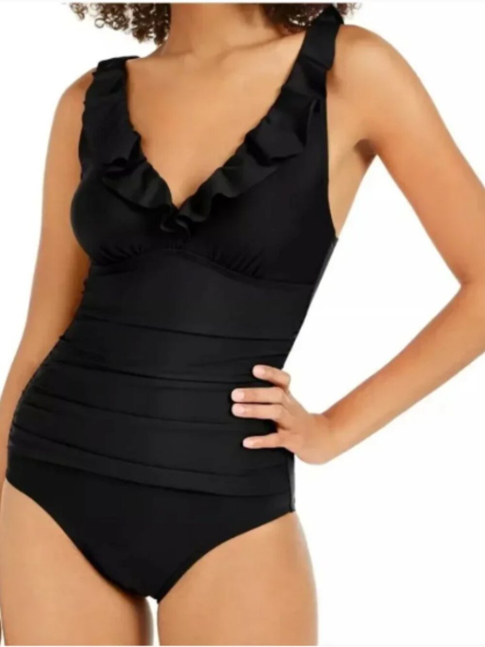NWT DKNY Yellow Ruffled One Piece Swimsuit Size Small
